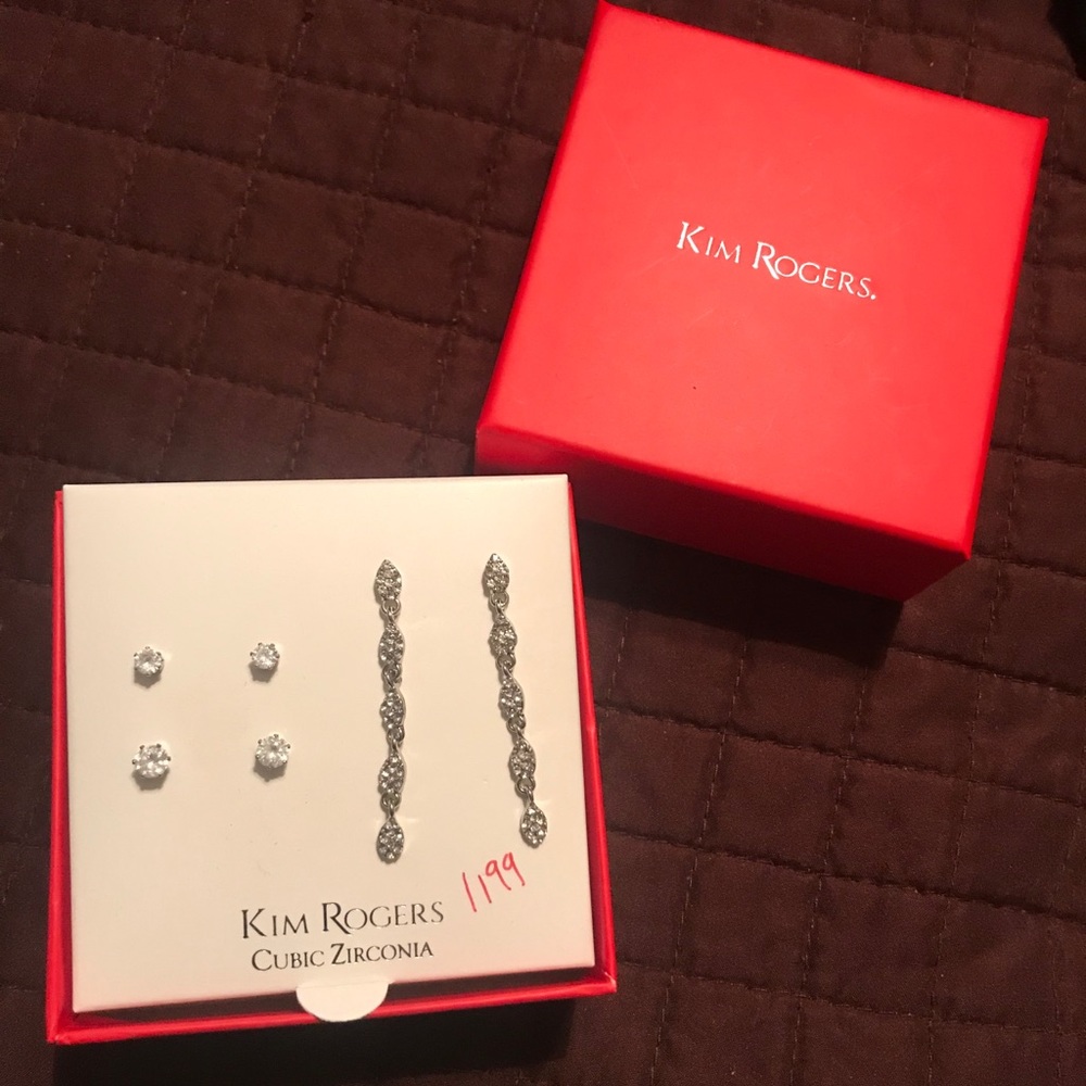 Set of 3 Crystal Zirconia Stud & Drop Earring Set